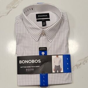 Bonobos Men’s Button Down Tech Shirt White Blue and Maroon Checkered Slim Fit